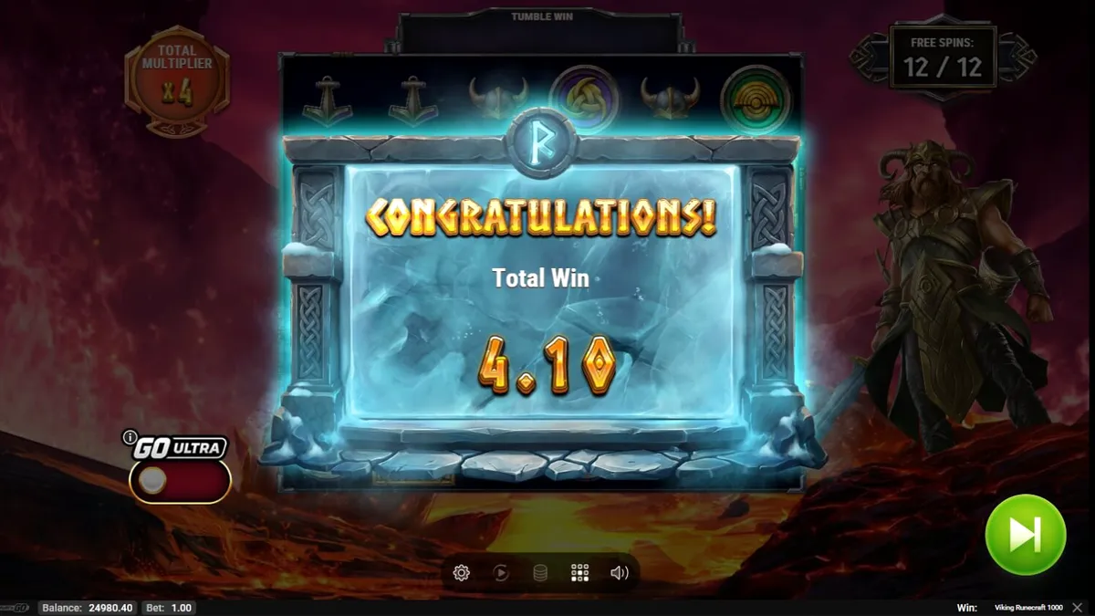 Interface do slot Viking Runecraft 1000 com símbolos nórdicos e grade de jogo